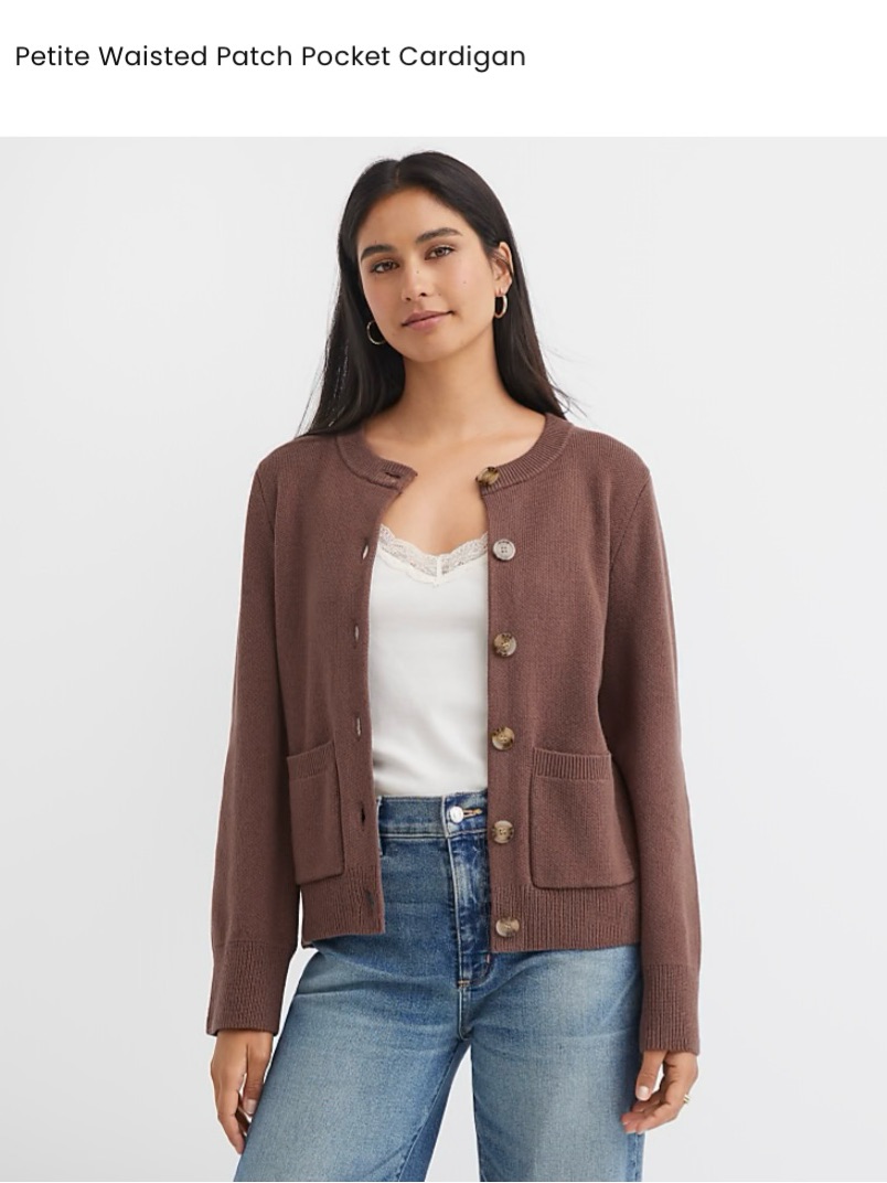 Nwt - Loft Petite Waisted Patch Pocket Cardigan - Doe Brown